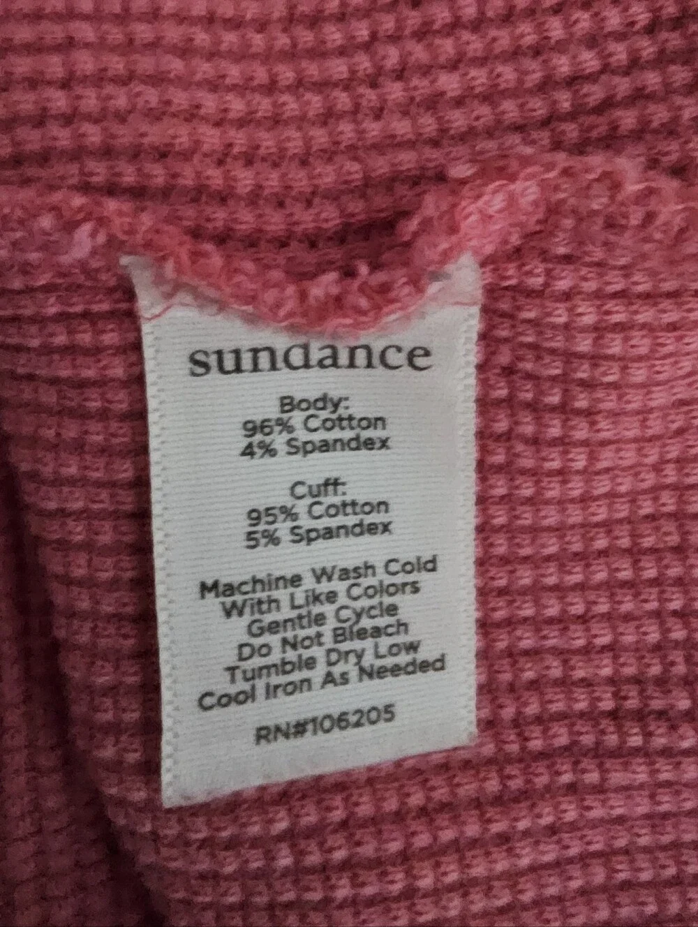 Sundance Cotton Waffle Knit Top Women L Rose Pink Snap Cuff Long Sleeve Shirt